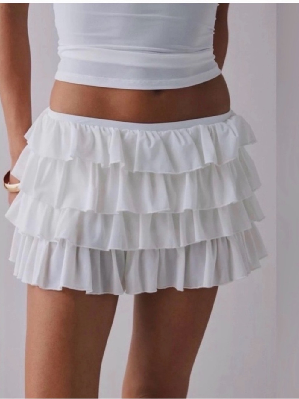Urban Outfitters White Tiered Ruffle Mini Skirt